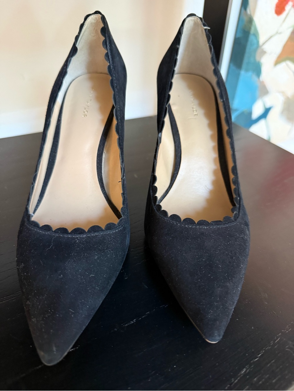 Ann Taylor Black Scallop-Edge Pointed-Toe Pumps